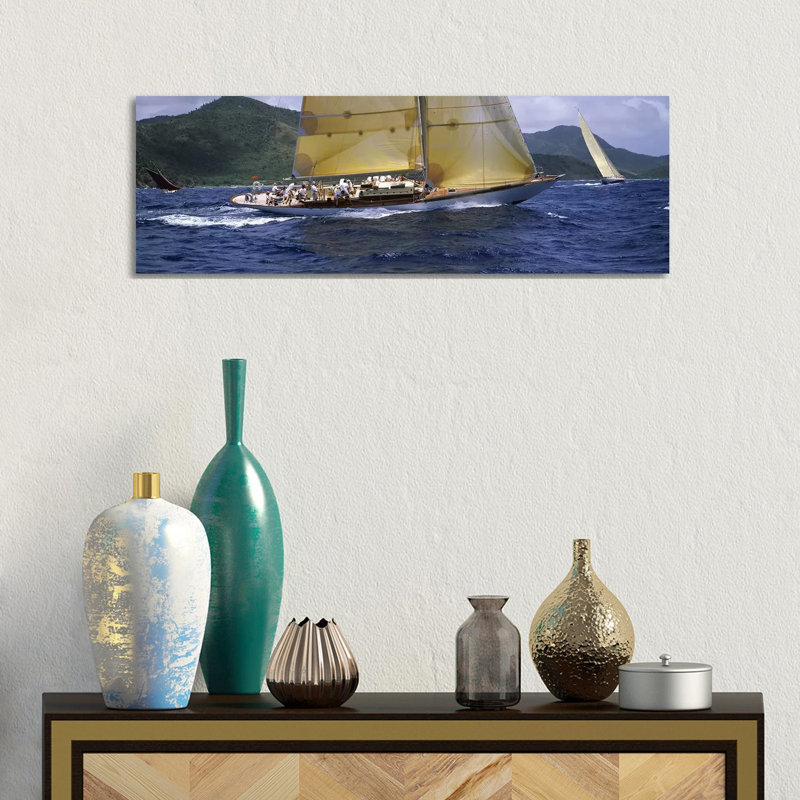 Yacht Racing In The Sea - Wrapped Canvas Panoramic Print, 30.48 cm H x 91.44 cm W x 1.91 cm D