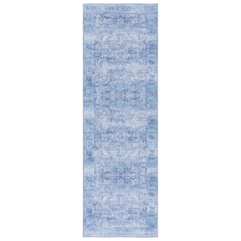 Tapis oriental mauve / bleu Ahlyvia, Tapis de couloir 2 pi 6 po x 16 pi