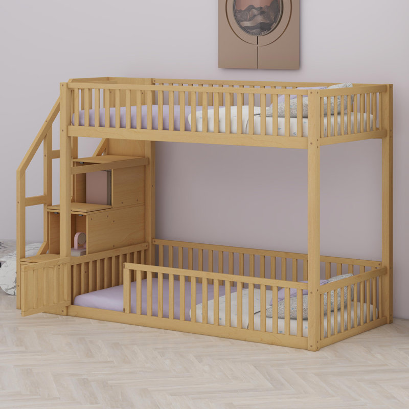 Bunk Bed With Integrated Ladder And Built-In Storage Solutions, Natural
