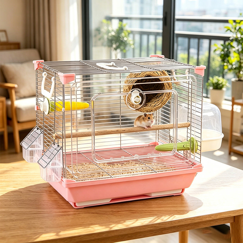 Cage à oiseaux avec accessoires complets, cage en fil de fer avec nid, bac à bain, perchoirs et mangeoires, petit habitat portable pour perruches ondulées, inséparables et autres oiseaux de compagnie, pour une utilisation en intérieur.