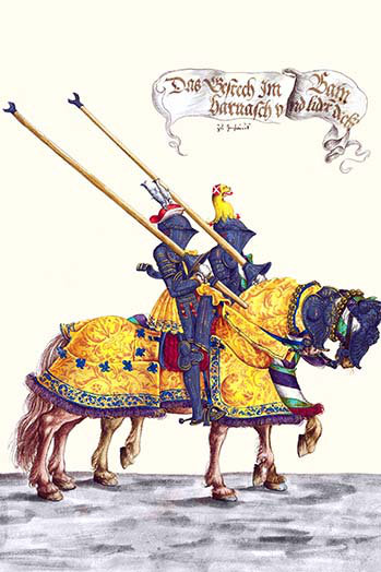 Chevaliers de l’allemagne à cheval en procession-impression d’art graphique, H 36 po x l 24 po