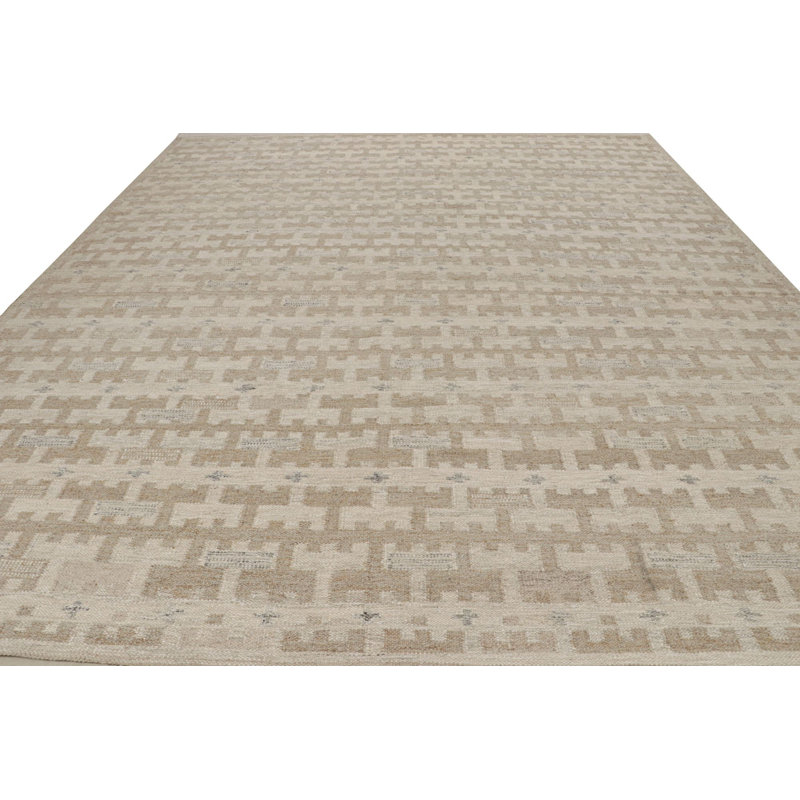 Rug & Kilim’S Scandinavian Rug With Beige-Brown Geometric Pattern, Rectangle 10' x 14'