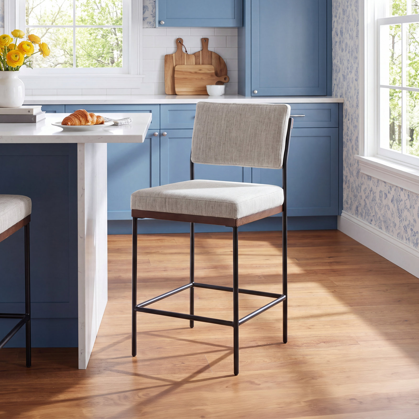 Popovich Bar and Counter Stool, Bar Stool (30.3" Seat Height), Savile Flannel/Polyester Blend