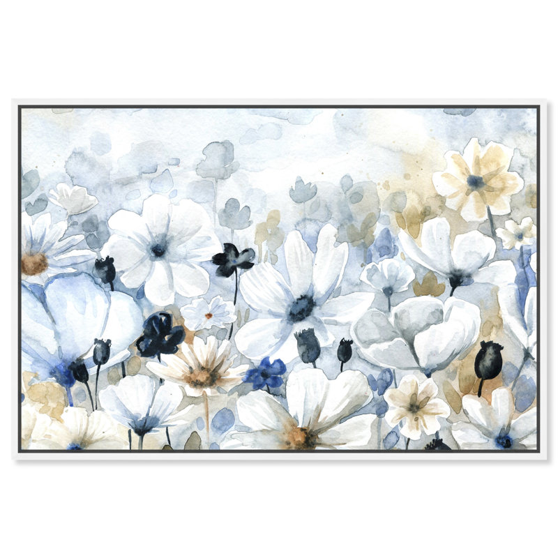 Floral and Botanical Fields of Blue Florals - Reproduction d'art graphique sur toile, H 30 po x l 45 po x P 1,5 po