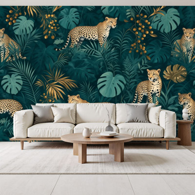 Papiers peints modernes adhésifs à motif de feuilles tropicales jungle tropicale l 69 po x l 96 po, papier adhésif amovible en PVC pour le salon de la chambre à coucher