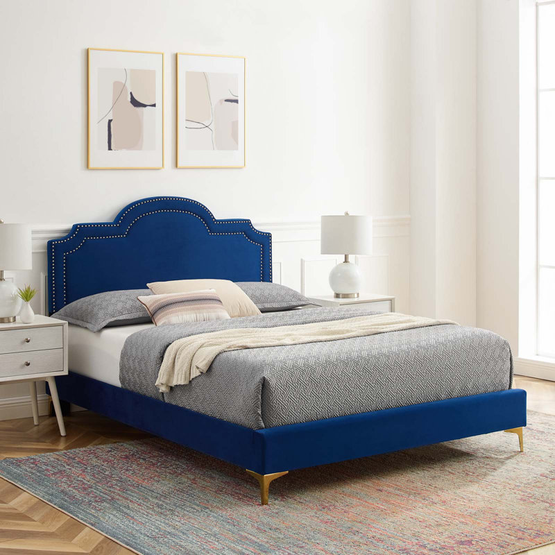 Modway Aviana Performance Velvet Bed, Twin, Navy