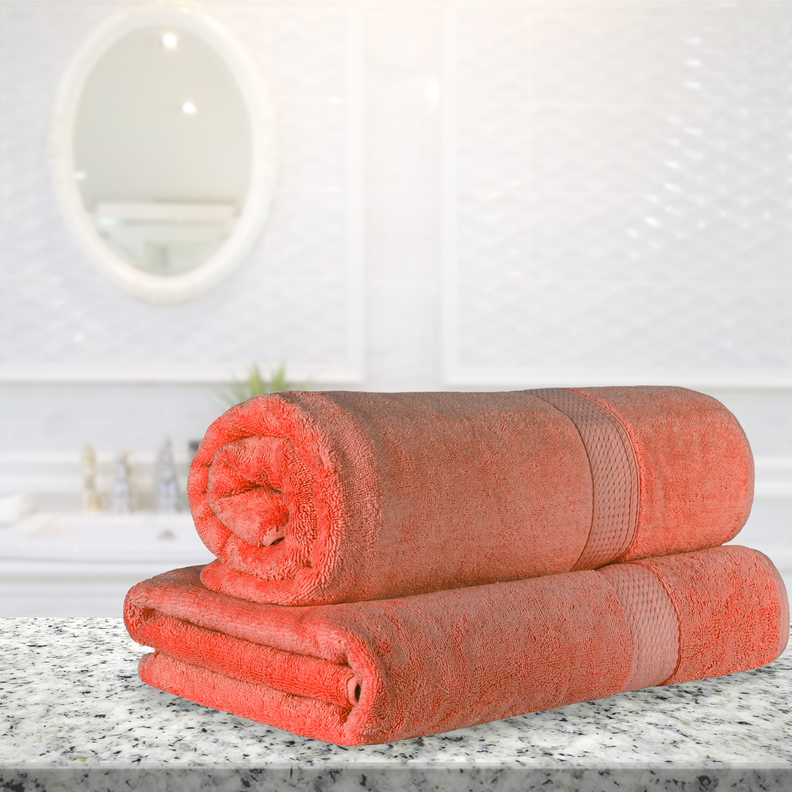 Renata 2 Piece 800 GSM Certified Egyptian Cotton Bath Sheet Set , Coral