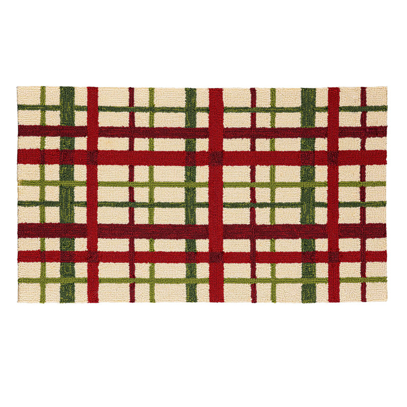 Indoor/Outdoor Hooked Rug, Polypropylene, Christmas Plaid, 24"x42"