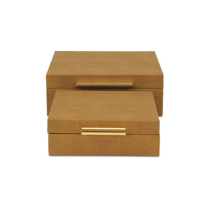 Rebeka 2 Piece Faux Leather Decorative Box Set, Brown