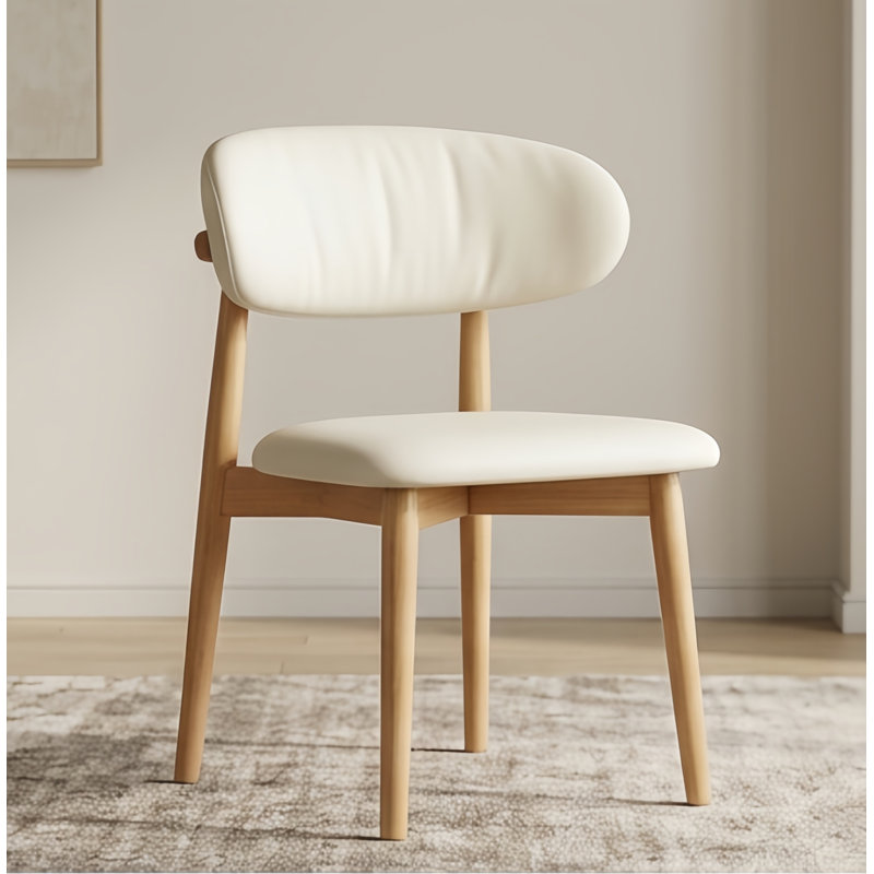 Chaise de salle à manger rembourrée avec assise en similicuir, chaise de cuisine avec structure en bois massif, chaise d'appoint moderne à dossier incurvé