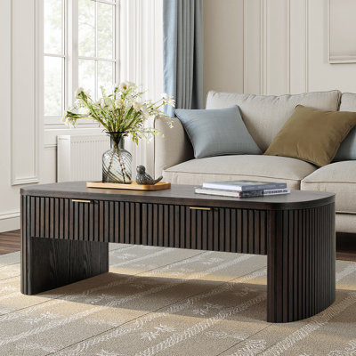 Kaybri Filipo Modern 46.5"W Fluted Solid Wood OAK Coffee Table with Storage