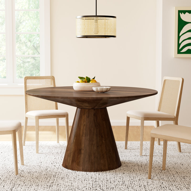 Jordana Mango Solid Wood Pedestal Dining Table, 30" H x 52" L x 52" W