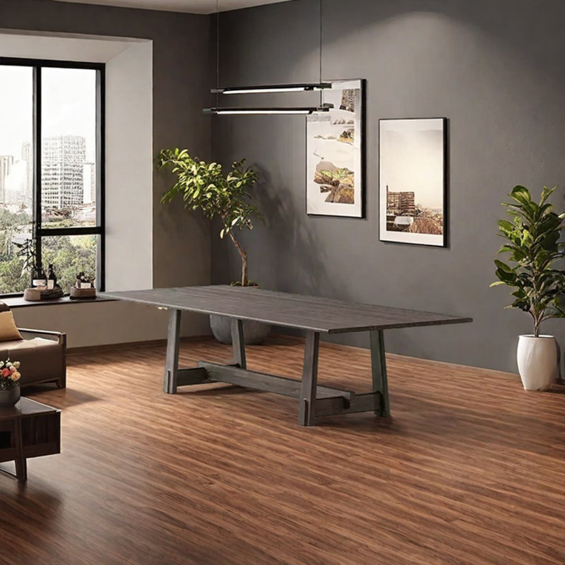 Table de salle à manger créative en bois de frêne massif, Noir, noir, noir, noir, H 29,53 po x L 62,99 po x l 31,5 po
