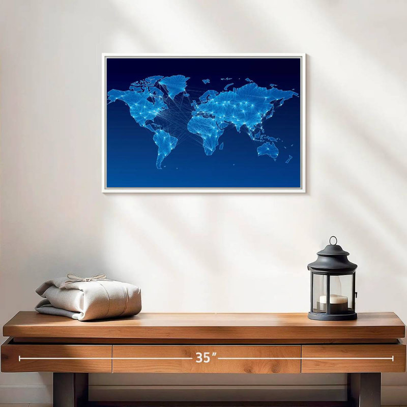 Carte du monde du circuit intégré, 19 po x 13 po, Cadre flottant blanc