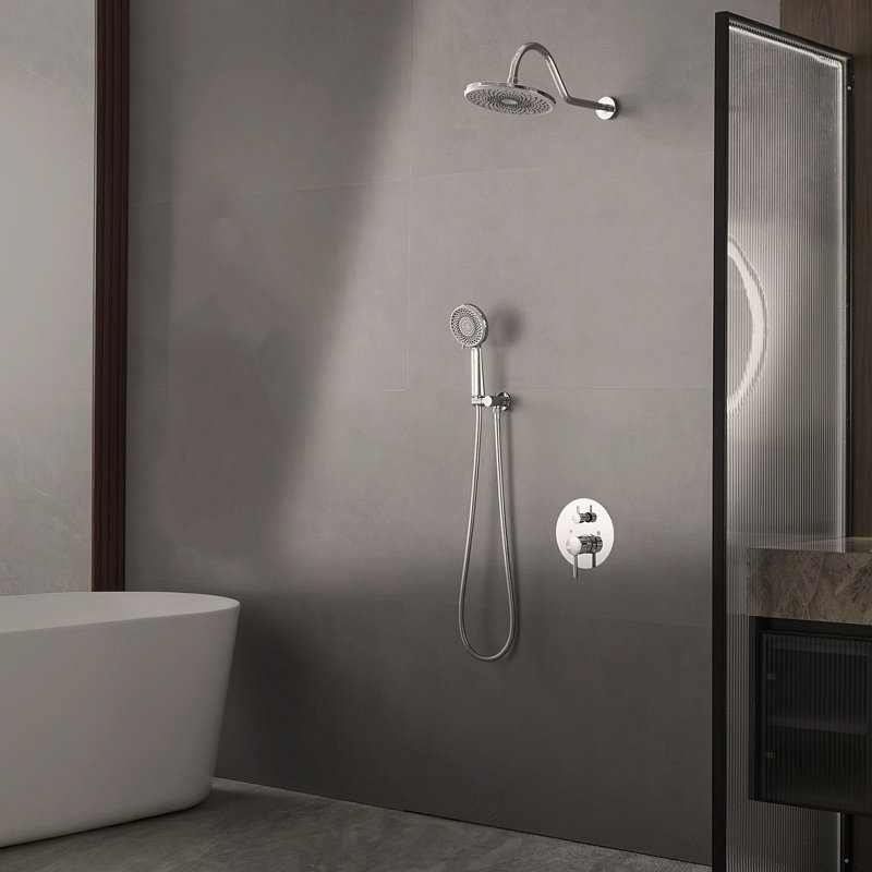 Silver Round Single-Handle Three-Spray Shower Head With Round High-Pressure Shower Faucet (Including Valve), Silver