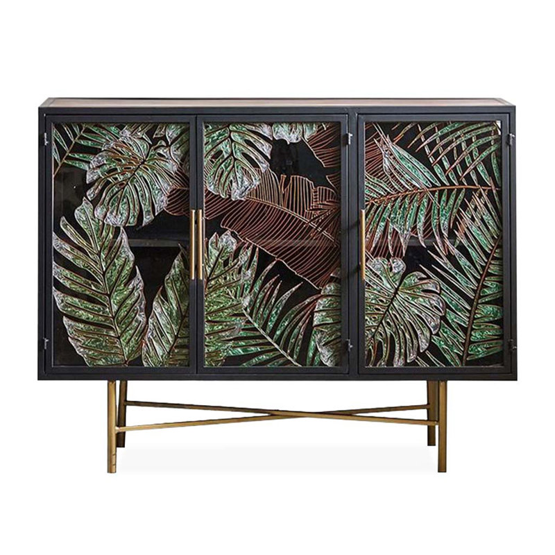 American-Style Vintage Iron And Glass Storage Cabinet