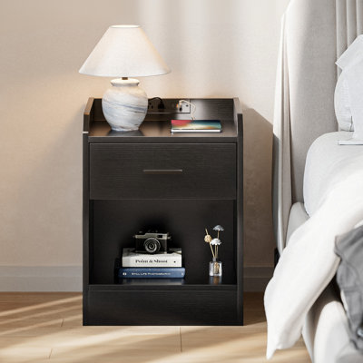 Nightstand Hidden Drawer with Hidden Compartment, Charging Station and AC Outlets USB Ports