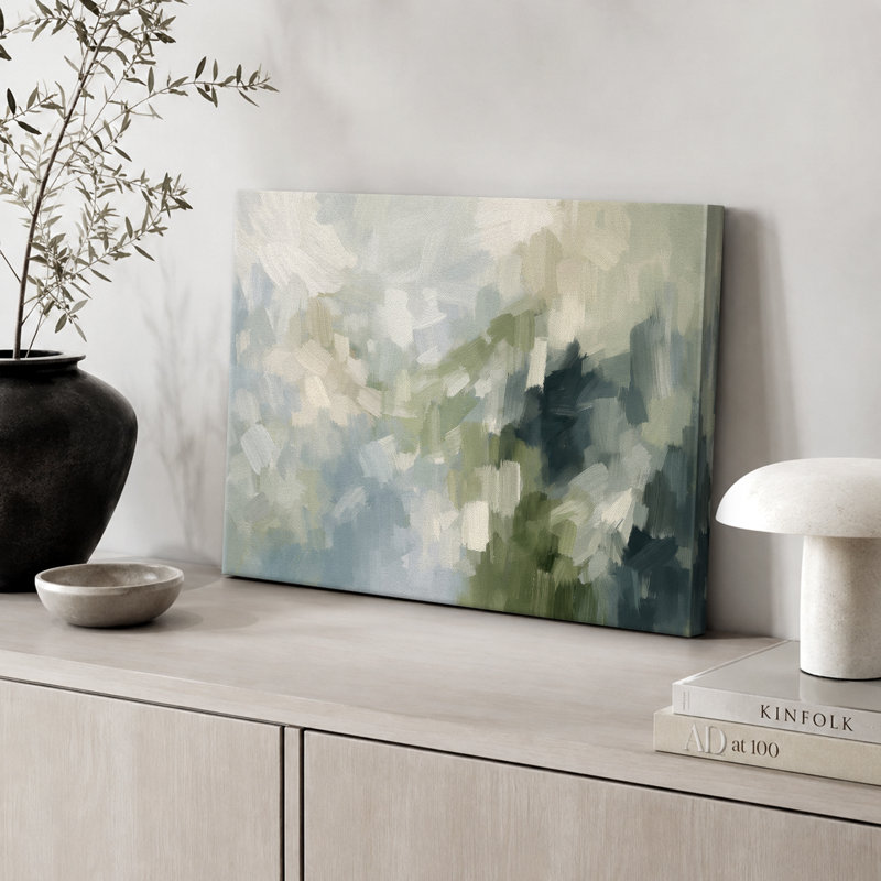 Composition abstraite vert bleu, art moderne, impression sur toile encadrée, H 16 po x l 24 po x P 1,5 po, Toile tendue