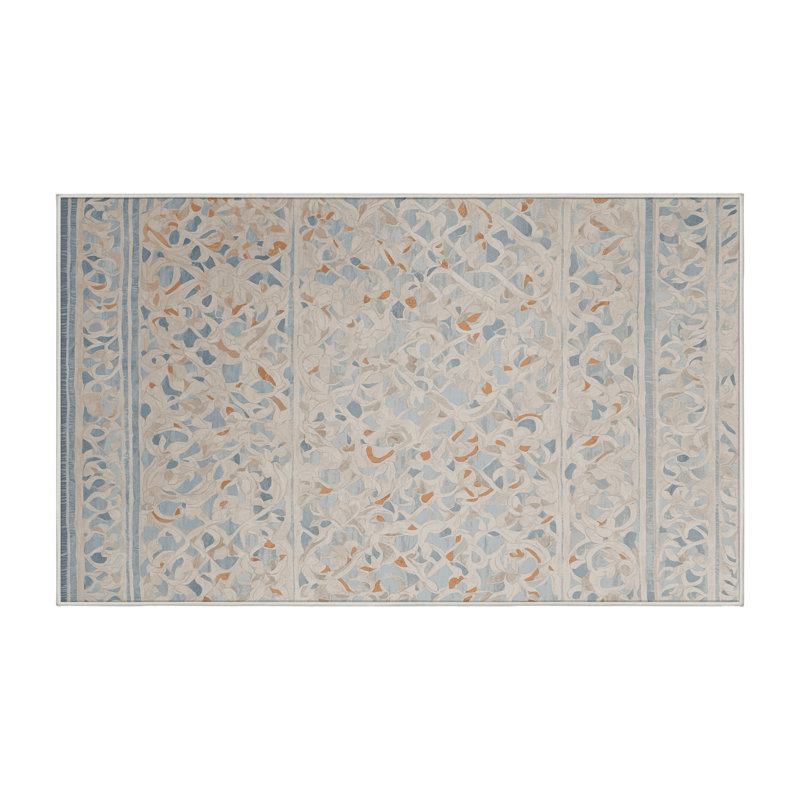 Machine Washable Beige Area Rug, Rectangle 7' x 9'