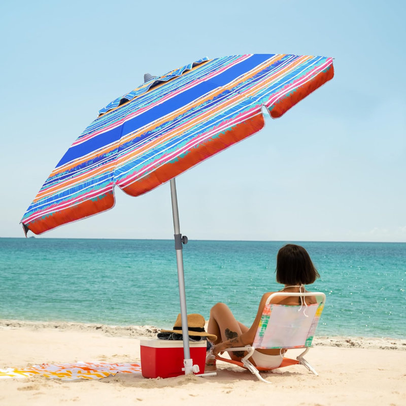 Beach Umbrella With Sand Anchor Portable Outdoor Patio Sun Shelter UV 50+ Protection & Tilt Aluminum Pole With Carry Bag For Beach Patio Garden Outdoor Multicolor Blue