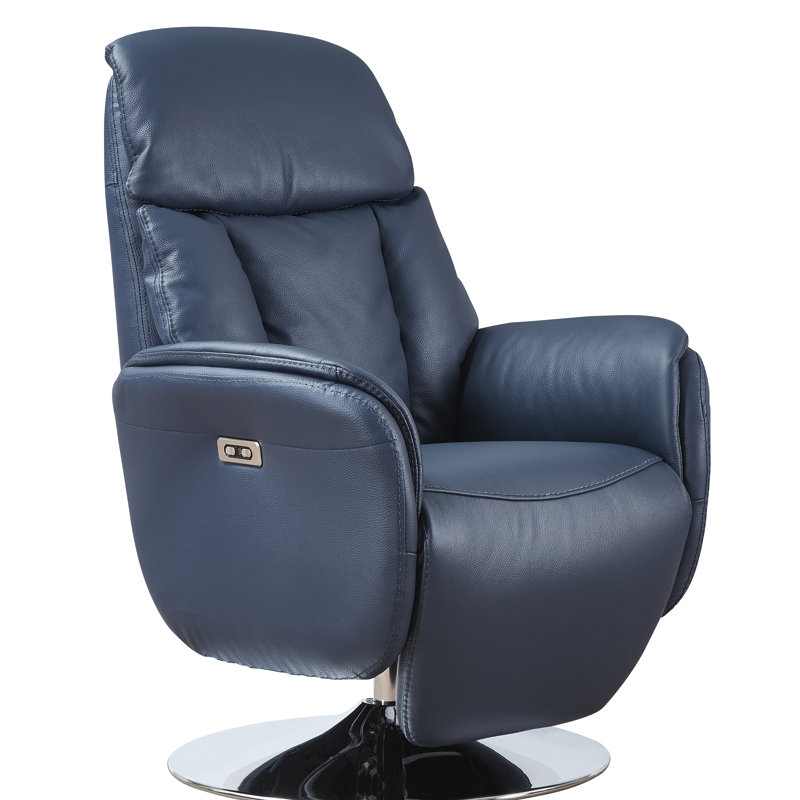 Fauteuil inclinable ergonomique en cuir véritable Macon, Bleu marine