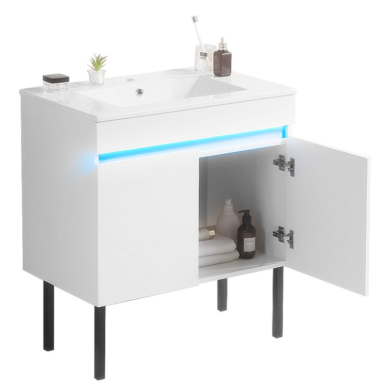 30.09'' Single Bathroom Vanity with Ceramic Top, White
