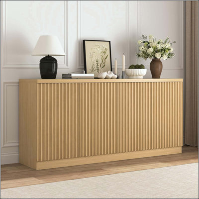 Buffet Cabinet With Storage, Sideboard Cabinet With 4 Doors & Shelves, Wooden Kitchen Coffee Bar Credenza For Living Room And Hallway