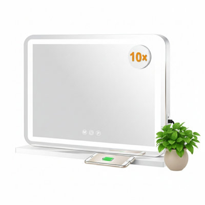 Miroir de coiffeuse 23 po x 18 po avec lumières, miroir de maquillage à DEL, miroir de maquillage éclairé avec 3 lumières à intensité variable, contrôle à écran tactile intelligent, cadre en aluminium, port de charge USB