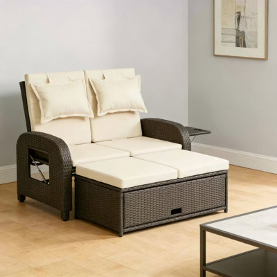 Lit de jour d'extérieur en osier, canapé convertible inclinable 3 en 1, lit de jour en rotin