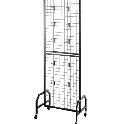 Panneau mural 1,9 x 5,4 pi grille de présentation en métal, roues, 10 crochets, acier au carbone noir, crochet pour panneau d'organisation domestique et commercial robuste avec rangement multifonctionnel