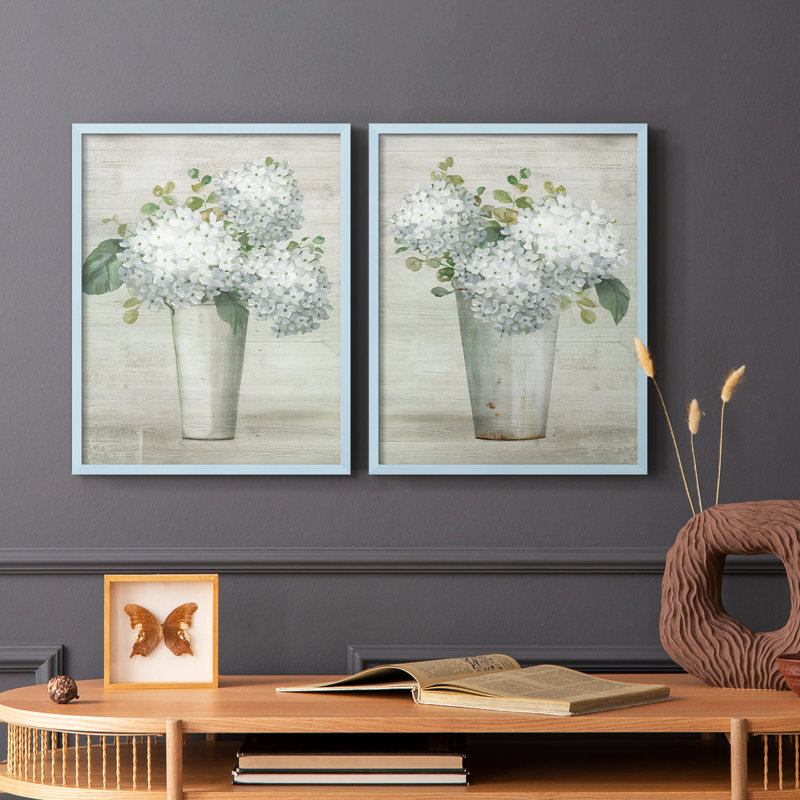 «Simply Hydrangeas I-Premium», reproduction encadrée prête à accrocher - aucun clou requis - aucun clou requis, Bleu