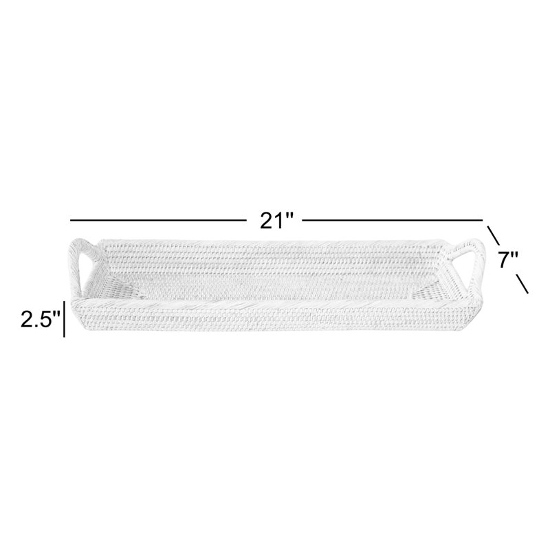 Rattan/Wicker Decorative Tray, White Wash