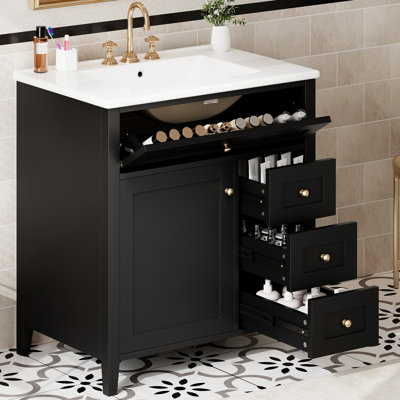 Meuble-lavabo autoportant moderne 30 po avec comptoir en céramique