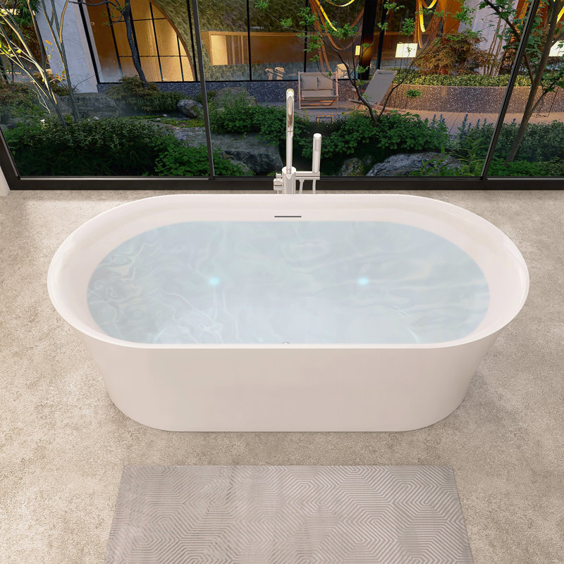Royce 67" x 32" Freestanding Acrylic Air Soaking Bathtub in Glossy White with Drain and Overflow