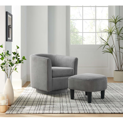 Fauteuil d'appoint pivotant confortable avec rotation à 360 °, coussin moelleux et repose-pieds, parfait pour le salon ou la chambre à coucher