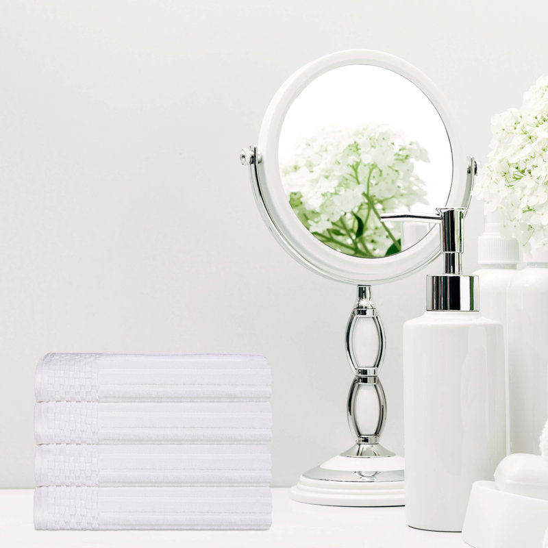 Kleiman Cotton Highly Absorbent Solid and Checkered Border Hand Towel Set, White