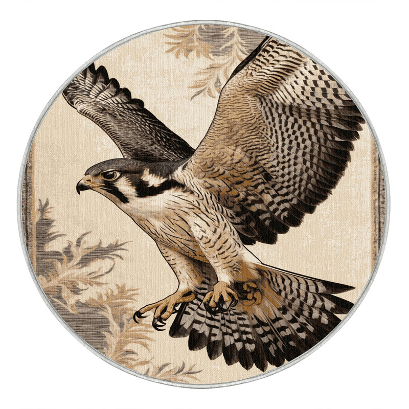Washable Peregrine Falcon Birds Area Rug, Round 4'
