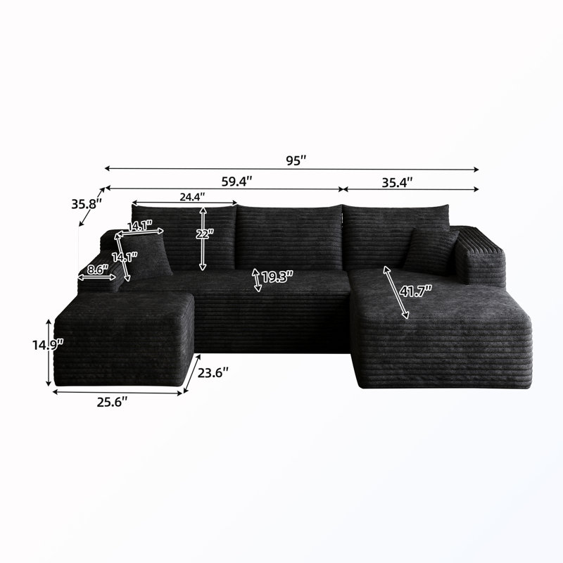 Canapé modulaire rembourré en U avec repose-pieds, Right Hand Facing, Black Corduroy