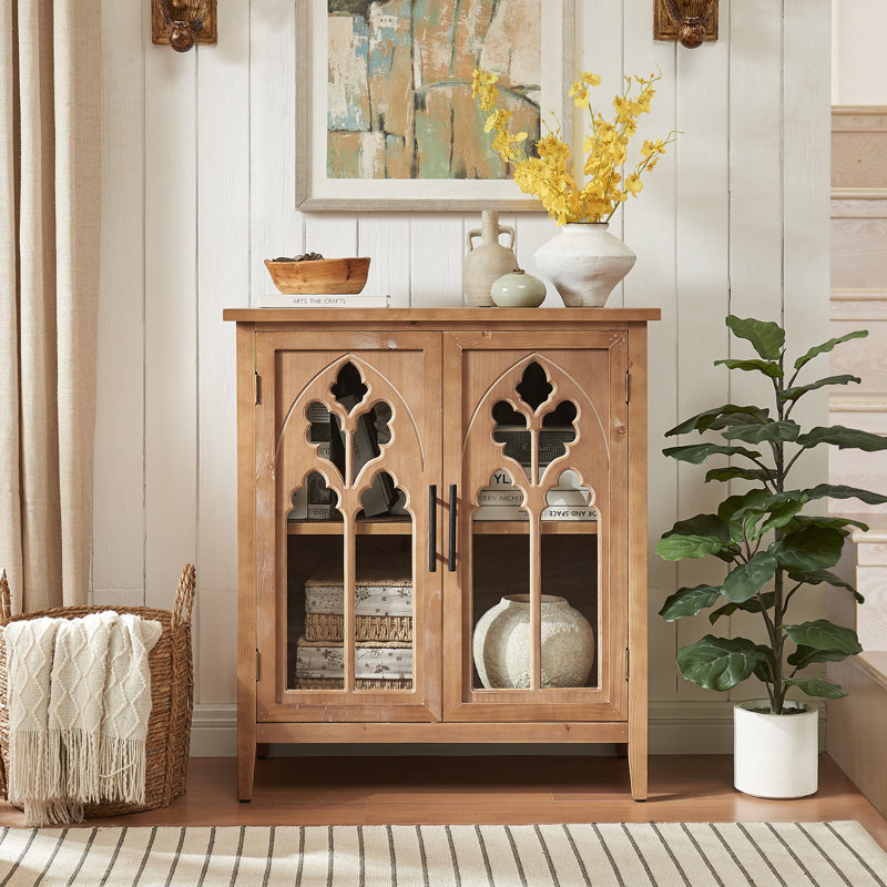 Farmhouse 34'' Tall 2 Door Accent Cabinet, Tan