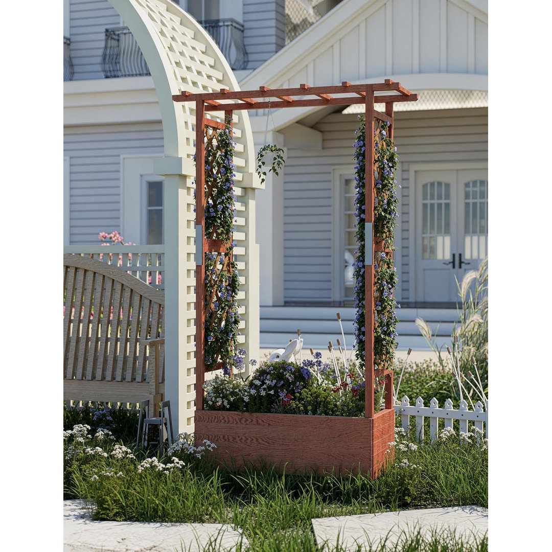 200.5x44x113 cm Wooden Raised Bed with Trellis Roof, Planter for Climbing Plants, Veg