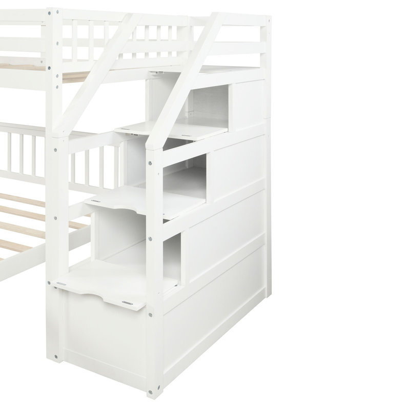 Lit mezzanine simple au dessus d'un lit double blanc - Espace de rangement supplémentaire pour un escalier de chambre à coucher, blanc, rentable