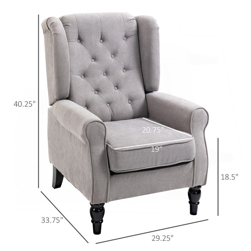 Fauteuil d'appoint capitonné à boutons avec haut dossier à oreilles, accoudoirs rembourrés arrondis et siège rembourré épais, gris