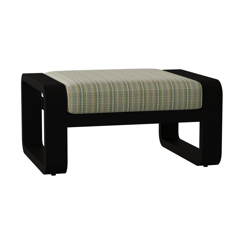 Vale Outdoor Ottoman, Textured Black, Canvas Heather Beige Sunbrella® Canvas