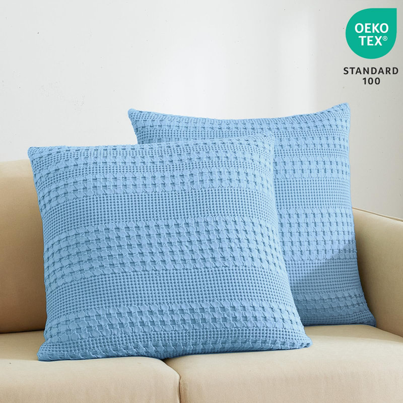PHF Waffle Weave Pillow Covers , 2 Pack 100% Cotton Square Pillow Shell for Bedding Decor, No Insert, 26x26", Sky Blue