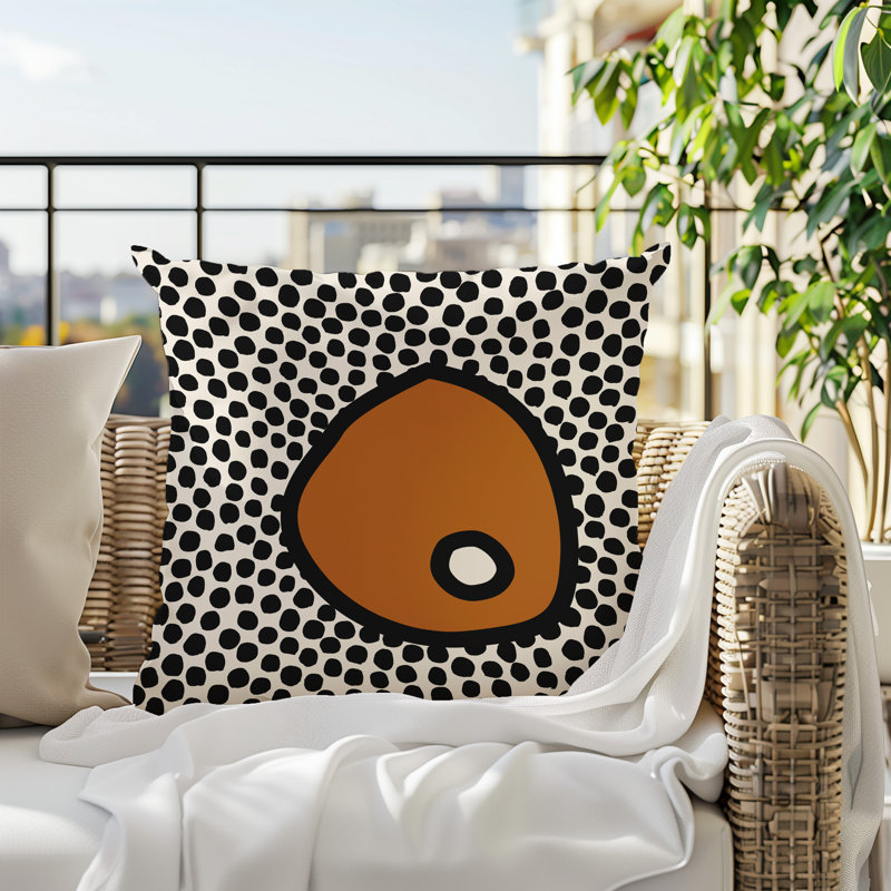 Oreiller carré réversible intérieur / extérieur Vie Abstract, H 19 po x l 19 po, Orange brûlé