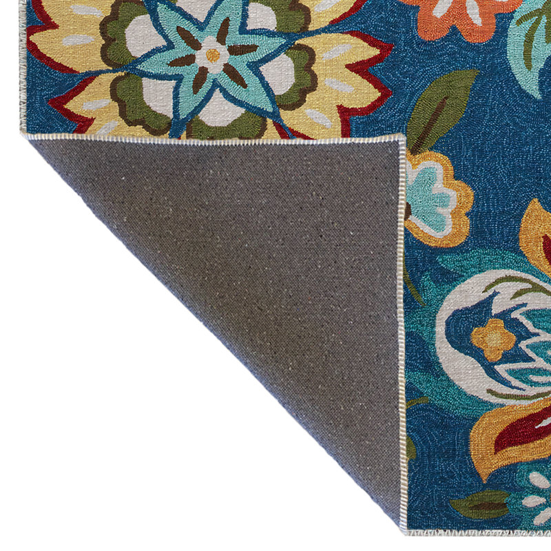 Blue-Themed Floral Patterned Creative Modern Decorative Rug, Rectangle 4'11.06" x 9'10.11"
