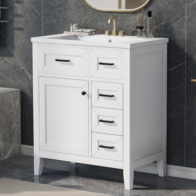 Jaklyn 30'' Single Bathroom Vanity with Ceramic Top