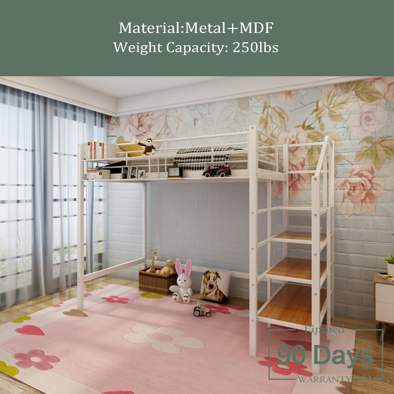 Lit mezzanine pour enfants Imalay, Simple, Blanc / brun