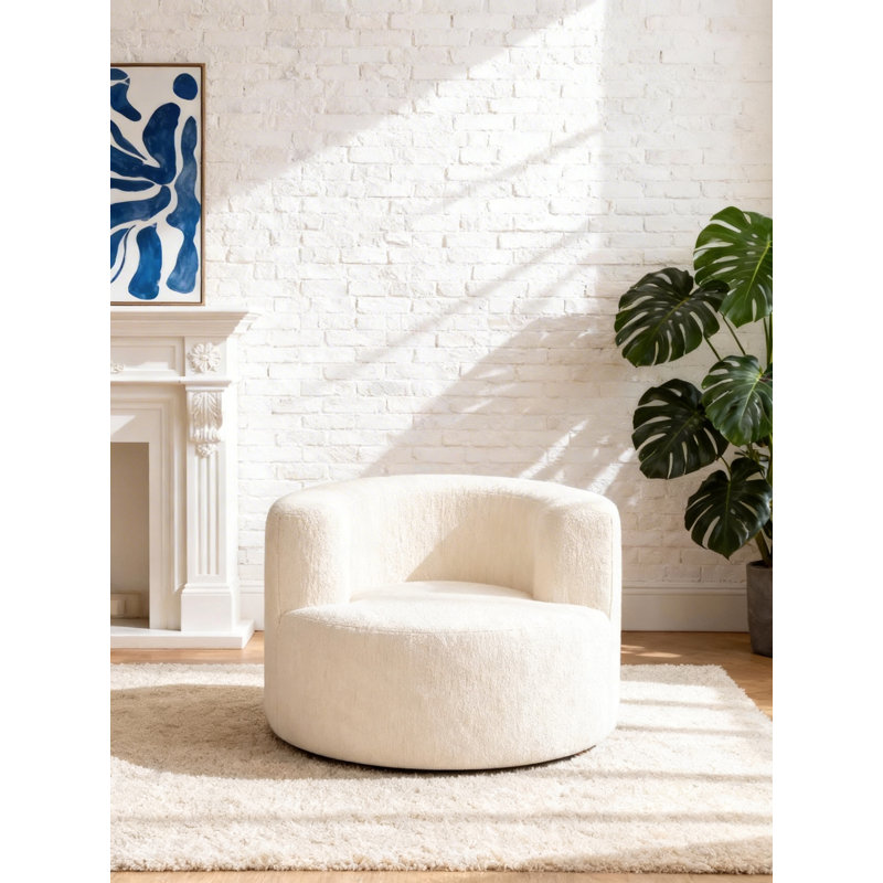 One Seater Compressed Round Curved Lounge Chair, Beige