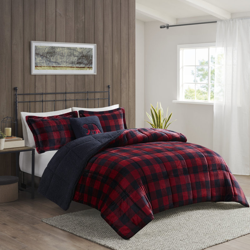 Full Red and Black Buffalo Check Down Alternative Bedspread Set
